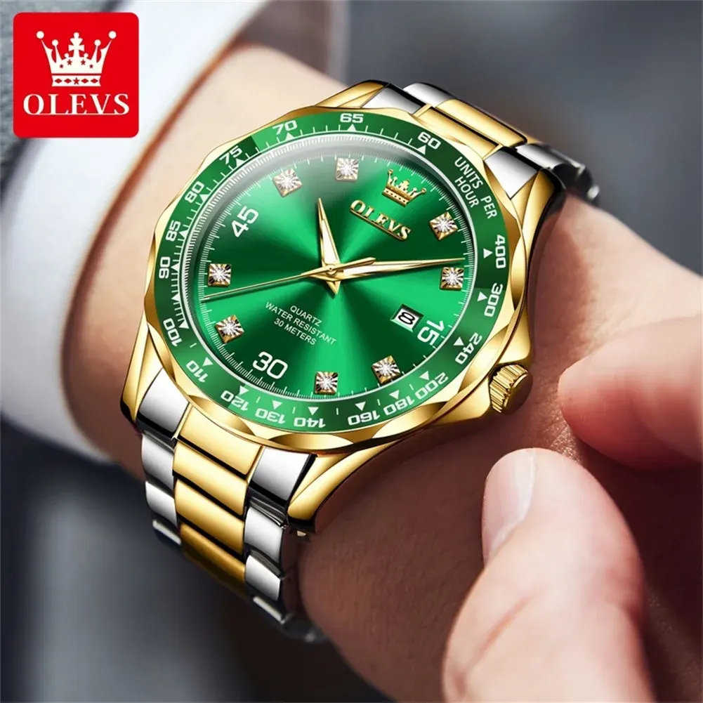 Olevs Sports Green Dial with Two-Tone Men's Watch- 9988
